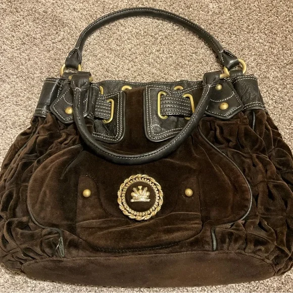 Juicy Couture Velour Satchel Shoulder Bag, brown & black, Y2K, EUC Vintage - Picture 7 of 7